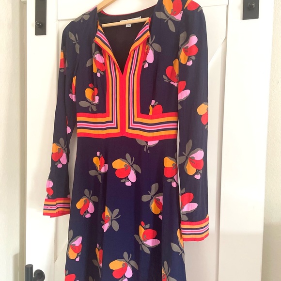 Boden Long Sleeve Knee Length Daisy Dress Navy Bloom - Picture 7 of 7